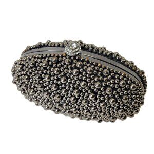 Pewter Beaded Oval Clutch Evening Purse Elegant Red Carpet Clutch Purse Weddings